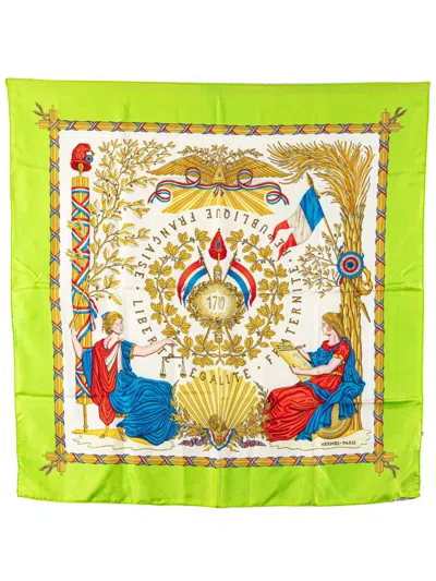 Pre-owned Hermes 20th Century Republique Francaise Liberte Egalite Fraternite 1789 Silk Scarf Scarves In Green