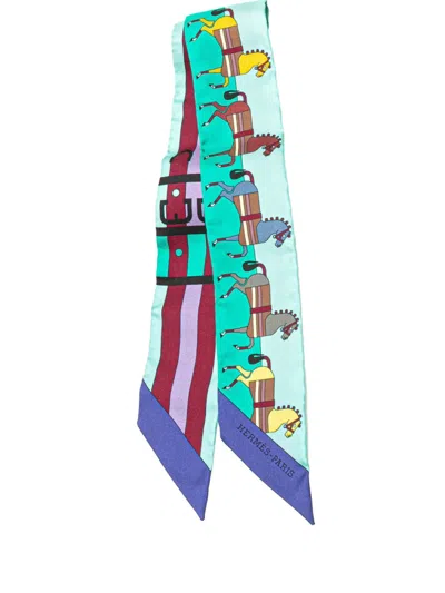 Pre-owned Hermes 20th Century Rocabar Silk Twilly Scarf Scarves In Blue