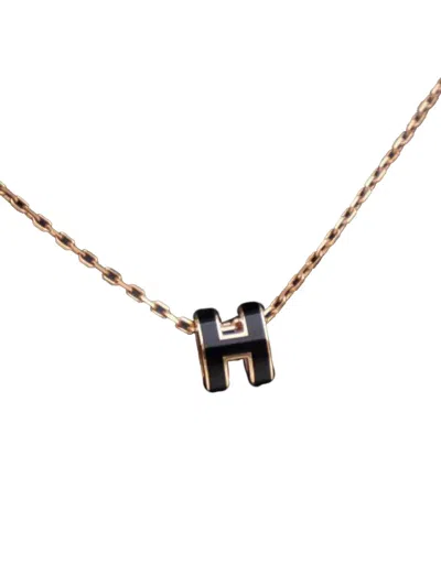 Pre-owned Hermes 20th Century Rose Gold Enamel Mini Pop H Pendant Costume Necklace