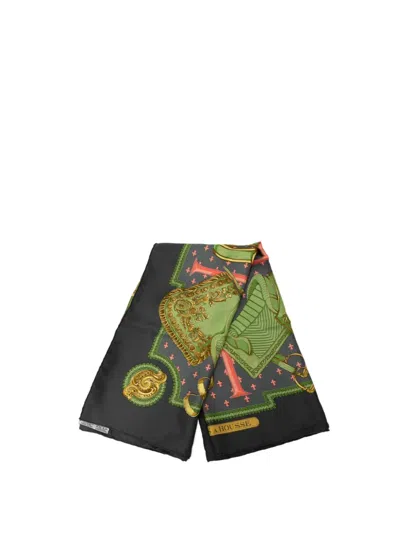 Pre-owned Hermes 20th Century Selles A Housse Silk Scarf 90 Scarves In Black