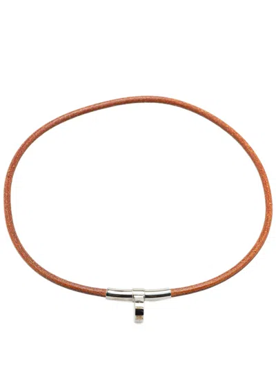 Pre-owned Hermes 20th Century Silver Plated And Leather Kite Choker Necklace Costume Necklace
