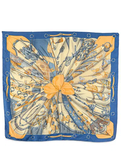 Pre-owned Hermes 20th Century Soleil De Soie Silk Scarf Scarves In Blue