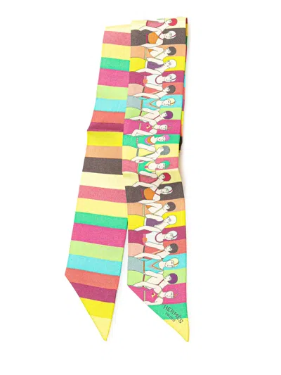 Pre-owned Hermes 20th Century Swimmers Silk Twilly Scarf Scarves In Pink