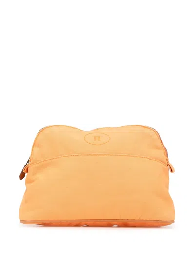 Pre-owned Hermes 20th Century Toile Bolide Trousse De Voyage Pm Pouch In Orange