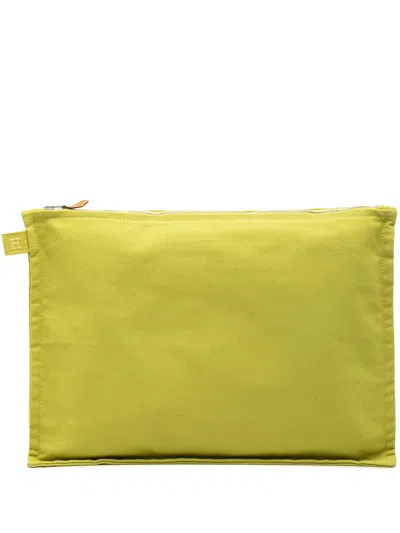 Pre-owned Hermes 20th Century Toile Bora Bora Gm Pouch In Green