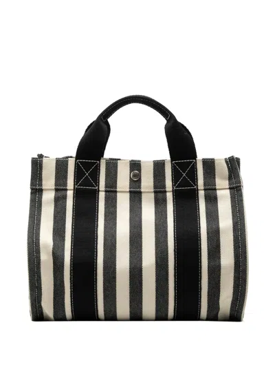 Pre-owned Hermes 20th Century Toile Cannes Pm Handbag In Black