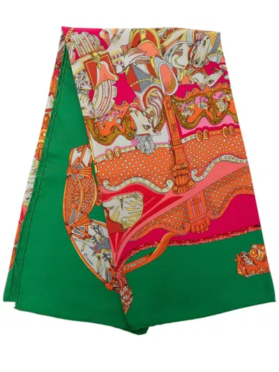 Pre-owned Hermes 20th Century Tournez Manege Silk Scarf 90 Scarves In Pink