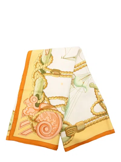 Pre-owned Hermes 20th Century Tribord Silk Scarf 90 Scarves In White