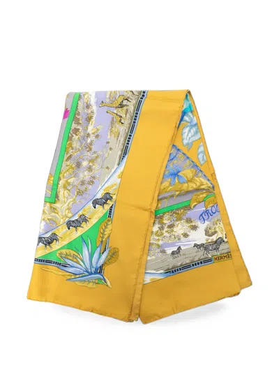 Pre-owned Hermes 20th Century Tropiques Silk Scarf 90 Scarves In Yellow