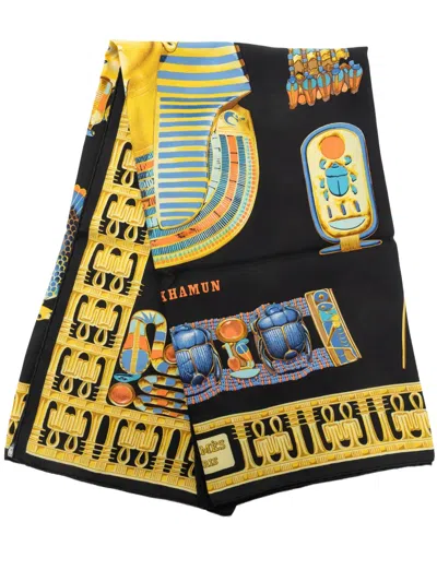 Pre-owned Hermes 20th Century Tutankhamun Silk Scarf 90 Scarves In Black