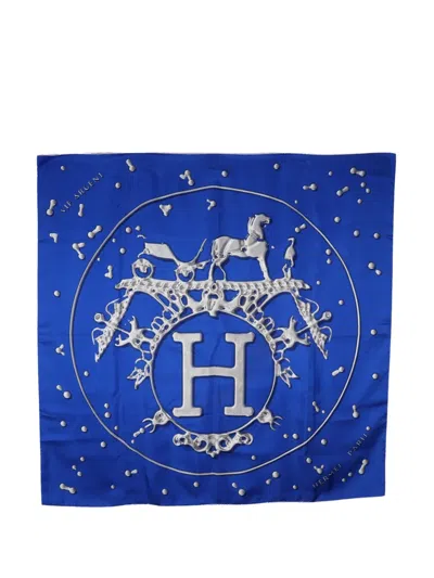 Pre-owned Hermes 20th Century Vif Argent Silk Scarf 90 Scarves In Blue