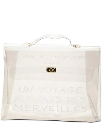 Pre-owned Hermes 20th Century Vinyl Souvenir De L Exposition Kelly Handbag In White