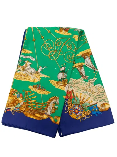 Pre-owned Hermes 20th Century Voiles De Lumiere Silk Scarf 90 Scarves In Green