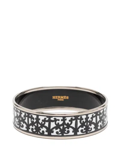 Pre-owned Hermes 20th Century Wide Balcons Du Guadalquivir Cloisonne Enamel Bangle 62 Costume Bracelet In Black