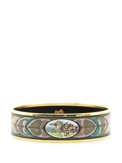 Pre-owned Hermes 20th Century Wide Bird Feather Enamel Bangle 65 Costume Bracelet