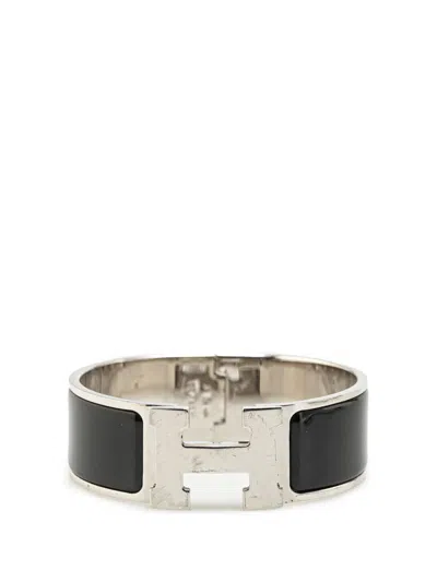 Pre-owned Hermes 20th Century Wide Enamel Clic Clac H Bracelet Gm Costume Bracelet In Black