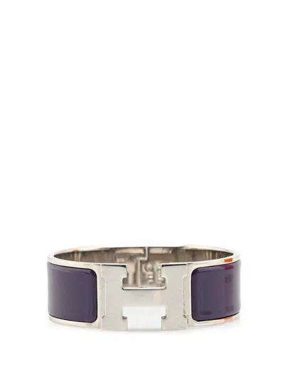 Pre-owned Hermes 20th Century Wide Enamel Clic Clac H Bracelet Pm Costume Bracelet In Purple