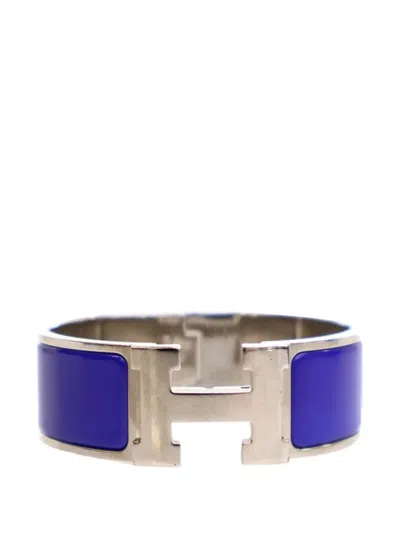 Pre-owned Hermes 20th Century Wide Enamel Clic Clac H Bracelet Pm Costume Bracelet In Blue