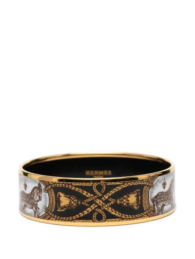 Pre-owned Hermes 20th Century Wide Enamel Grand Apparat Bracelet 70 Costume Bracelet In Black