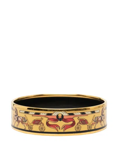 Pre-owned Hermes 20th Century Wide Enamel Horse Carriage Bangle 65 Costume Bracelet In Gold