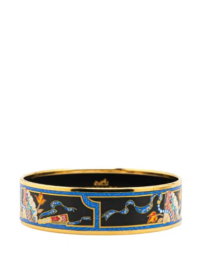 Pre-owned Hermes 20th Century Wide Folding Fan Enamel Bangle 70 Costume Bracelet In Black
