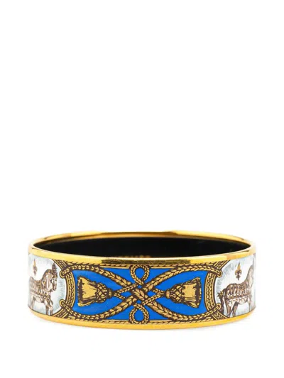 Pre-owned Hermes 20th Century Wide Grand Apparat Enamel Bangle 62 Costume Bracelet In Blue
