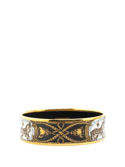 Pre-owned Hermes 20th Century Wide Grand Apparat Enamel Bangle 65 Costume Bracelet In Gold