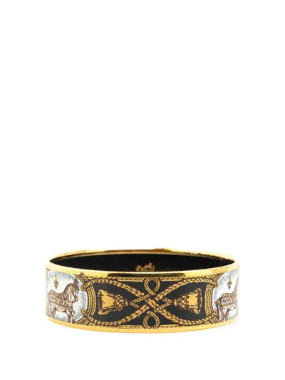 Pre-owned Hermes 20th Century Wide Grand Apparat Enamel Bangle 65 Costume Bracelet In Gold