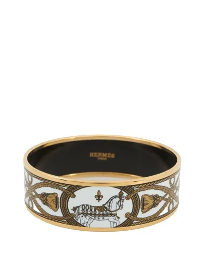 Pre-owned Hermes 20th Century Wide Grand Apparat Horse Enamel Bangle 65 Costume Bracelet In Gold