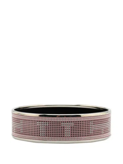 Pre-owned Hermes 20th Century Wide H Dot Enamel Bangle 65 Costume Bracelet In Pink