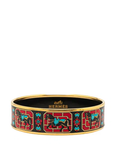 Pre-owned Hermes 20th Century Wide Horse Enamel Bangle 65 Costume Bracelet In Black