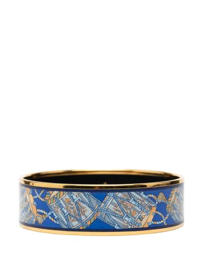 Pre-owned Hermes 20th Century Wide Les Tambours Enamel Bangle 65 Costume Bracelet In Blue