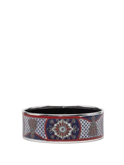 Pre-owned Hermes 20th Century Wide Passementerie Enamel Bangle 65 Costume Bracelet In Blue