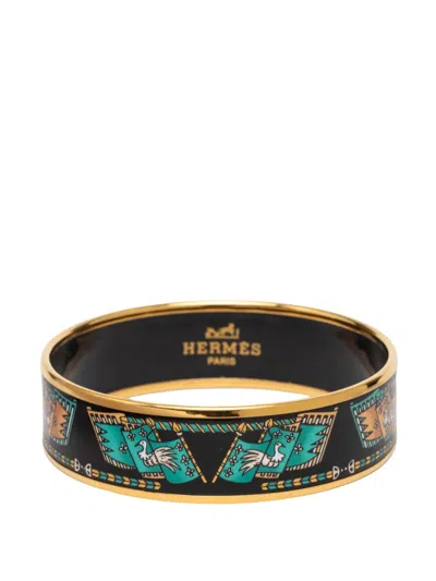 Pre-owned Hermes 20th Century Wide Printed Enamel Bangle 65 Costume Bracelet In Blue