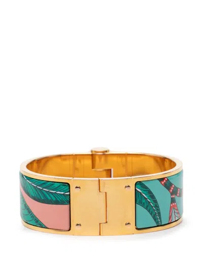 Pre-owned Hermes 20th Century Wide Savana Dance Charniere Hinged Bracelet Costume Bracelet In Pink