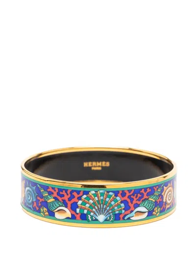 Pre-owned Hermes 20th Century Wide Seashells Enamel Bangle 70 Costume Bracelet In Blue