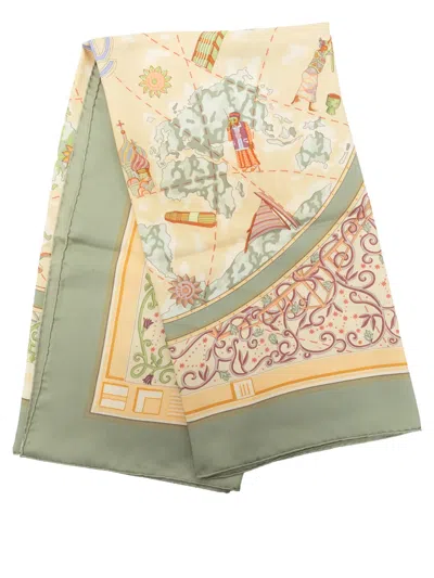 Pre-owned Hermes 20th Century Www..com Silk Scarf 90 Scarves In Yellow