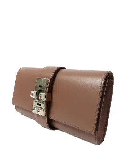 Pre-owned Hermes 23 Medor Calfskin Clutch Bag In Brown