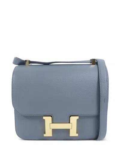 Pre-owned Hermes 24 Constance Epsom-leather Shoulder Bag In Blue
