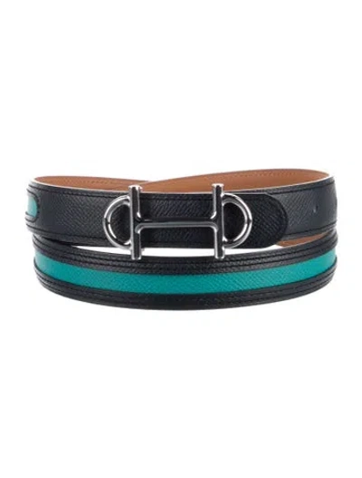 Pre-owned Hermes 24 Mm 2016 Gamma Belt Kit In Blue/green