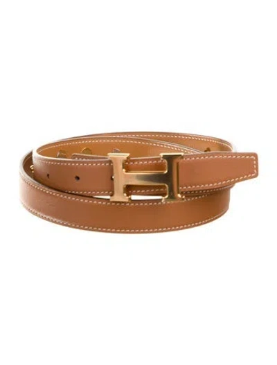 Pre-owned Hermes 24 Mm Swift Leather Medor H Belt Strap In Brown