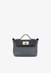 Hermes 24/24 - 21 In Gris Misty Evercolor And Black Swift Leather With Permabrass Hardware In Gray
