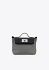 Hermes 24/24 21 In Gris Meyer Evercolor And Black Swift Leather With Palladium Hardware