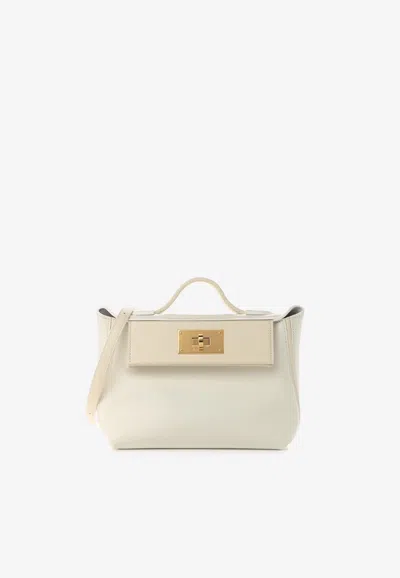 Hermes 24/24 21 In White Evercolor And Swift With Gold Hardware
