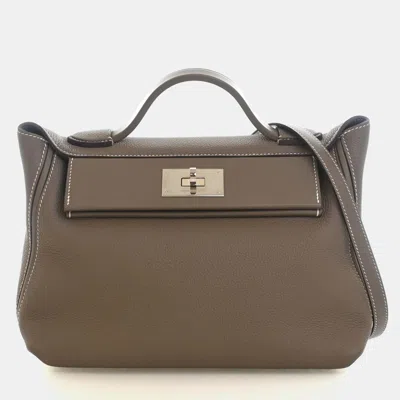Pre-owned Hermes 24/24 29 Etoupe Togo Calfskin Swift Calfskin Leather Shoulder Bag In Brown