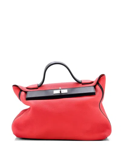 Pre-owned Hermes 24/24 Bag Bicolor Togo With Swift 35 Satchel In Black