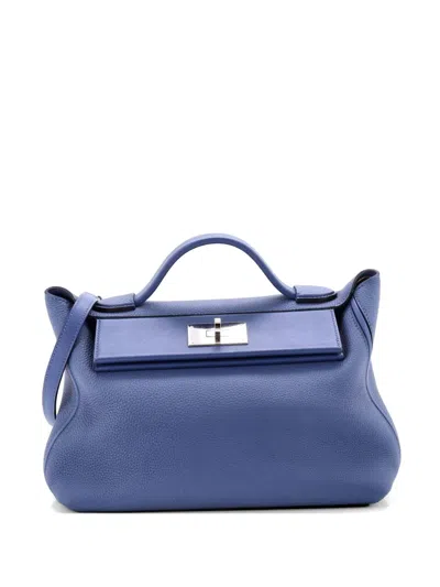 Pre-owned Hermes 24/24 Bag Maurice With Swift 29 Satchel In Blue