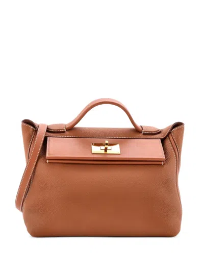 Pre-owned Hermes 24/24 Bag Togo With Swift 29 Satchel In Brown