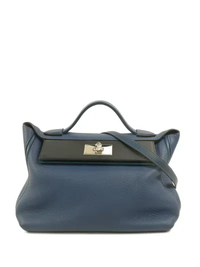 Pre-owned Hermes 24/24 Leather Tote Bag In Blue