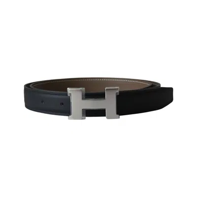 Hermes 24mm H Buckle Constance Reversible Belt Palladium Hardware Noir Etoupe In 85 Cm
